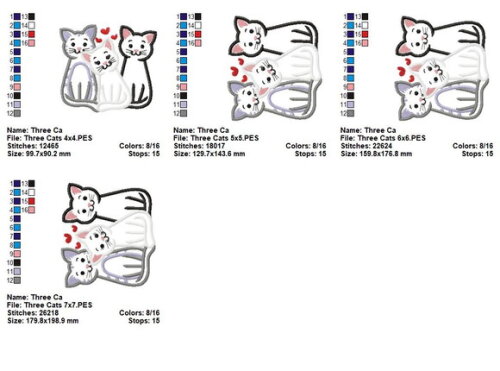 Matriz de Bordado 3 Gatos Gatinhos Aplique