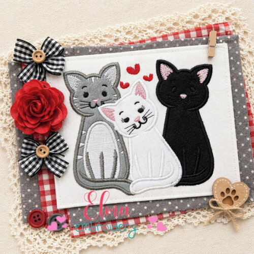 Matriz de Bordado 3 Gatos Gatinhos Aplique