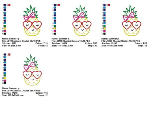 Matriz de Bordado Abacaxi Fashion de Óculos Aplique