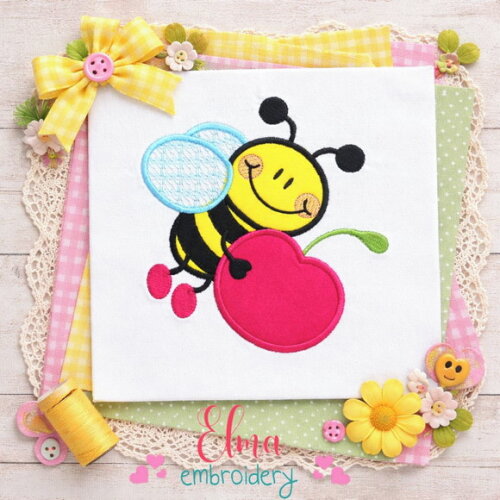 Matriz de Bordado Abelha com Cereja Aplique