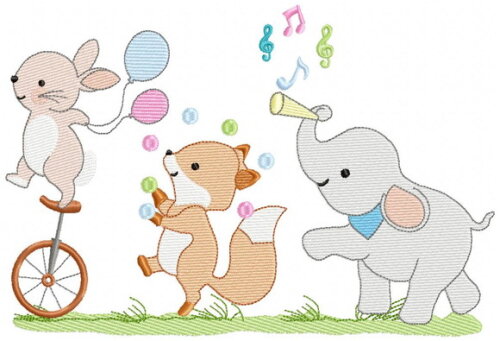 Matriz de Bordado Animais Circo Ponto Sketch