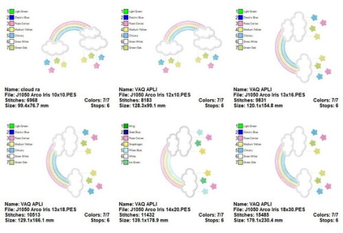 Matriz de Bordado Arco Íris Nuvens Aplique