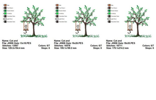 Matriz de Bordado Árvore com Gato no Balanço