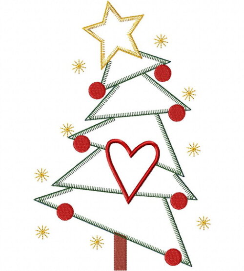Matriz de Bordado Árvore de Natal com Coração Aplique