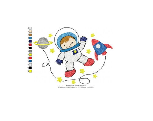 Matriz de Bordado Astronauta no Espaço Ponto Sketch