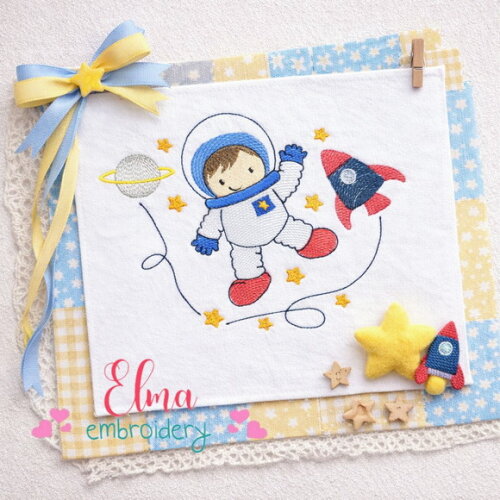 Matriz de Bordado Astronauta no Espaço Ponto Sketch