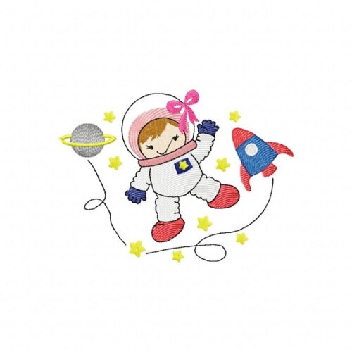 Matriz de Bordado Astronautas Espaço Ponto Sketch
