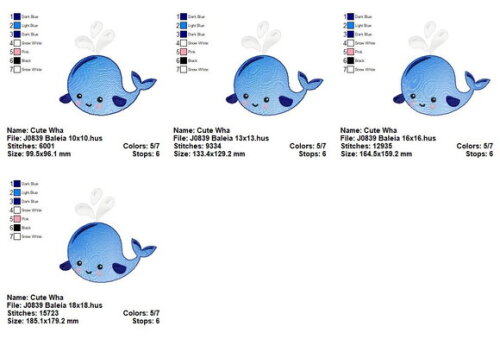 Matriz de Bordado Baleia Cute Ponto Rippled