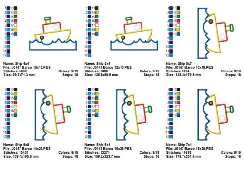 Matriz de Bordado Barquinho Colorido Aplique