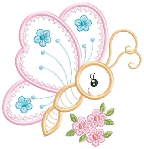 Matriz de Bordado Borboleta com Flores Aplique