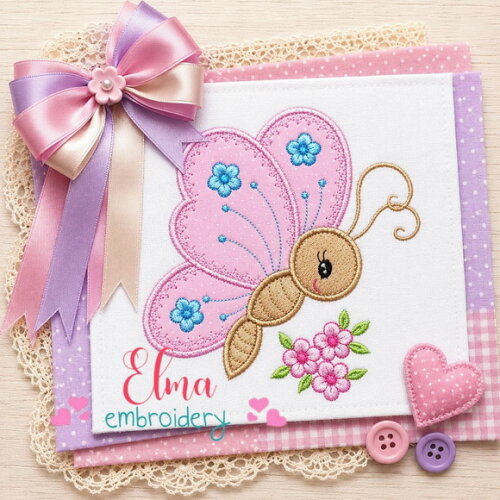 Matriz de Bordado Borboleta com Flores Aplique