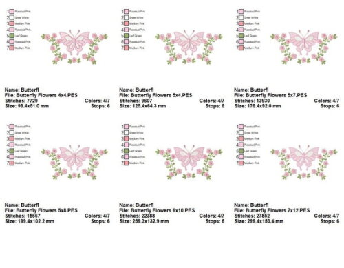 Matriz de Bordado Borboleta Floral Ponto Sketch