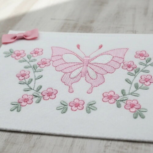 Matriz de Bordado Borboleta Floral Ponto Sketch