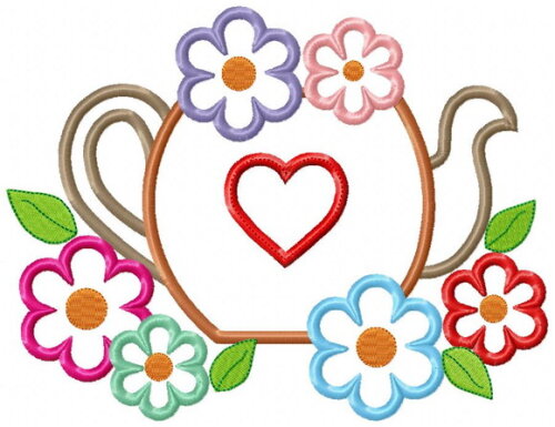 Matriz de Bordado Bule Chaleira Floral Aplique