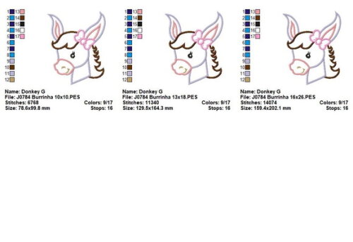 Matriz de Bordado Burro Burrinha Aplique