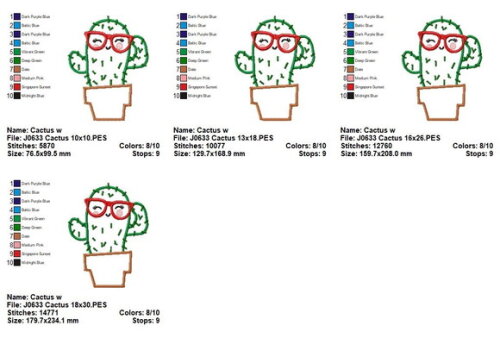 Matriz de Bordado Cacto com Óculos Aplique