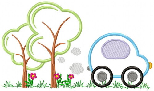 Matriz de Bordado Carro Carrinho na Natureza Aplique