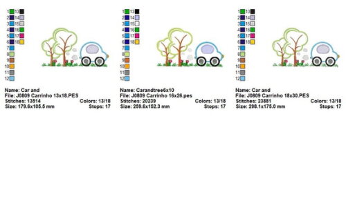 Matriz de Bordado Carro Carrinho na Natureza Aplique