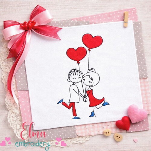 Matriz de Bordado Casal Amor nas Nuvens Ponto Cheio