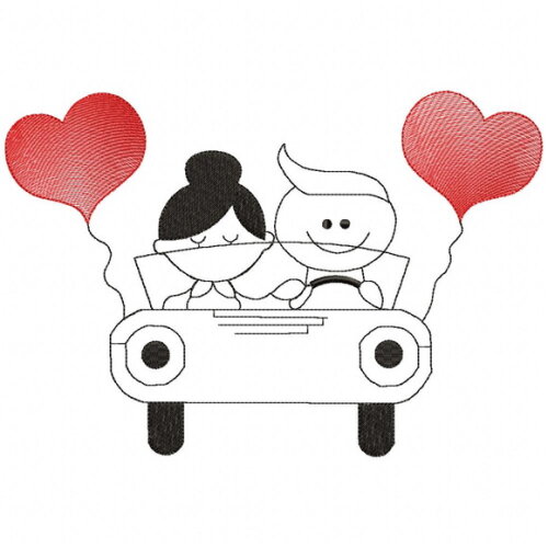 Matriz de Bordado Casal Carro Apaixonado Ponto Cheio