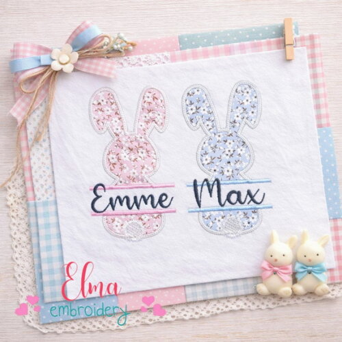 Matriz de Bordado Coelhinhos Personalizáveis Aplique