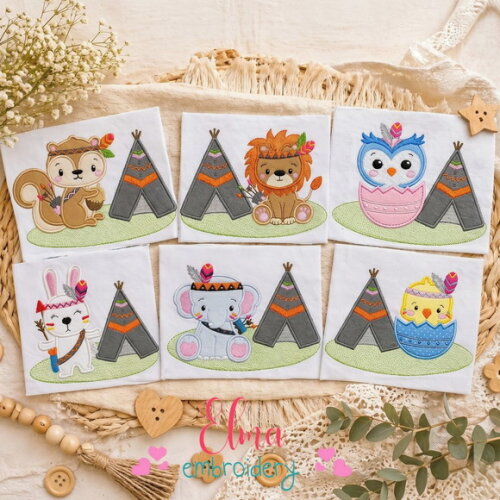 Matriz de Bordado Coleção Animais Boho com Cabana