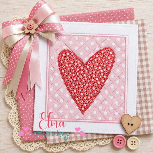Matriz de Bordado Coração Patchwork Aplique
