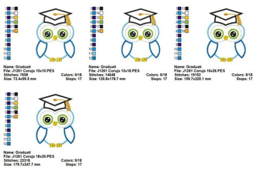 Matriz de Bordado Coruja Formatura Aplique