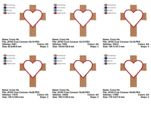 Matriz de Bordado Cruz com Coração Amor Divino Aplique