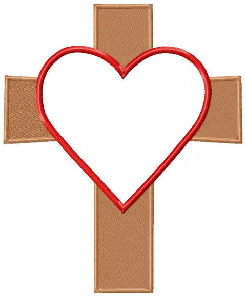 Matriz de Bordado Cruz com Coração Amor Divino Aplique