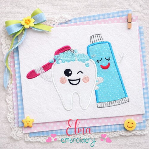 Matriz de Bordado Dentinho Feliz Escova e Creme Dental