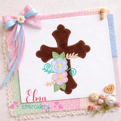 Matriz de Bordado Cruz Floral Delicada Aplique
