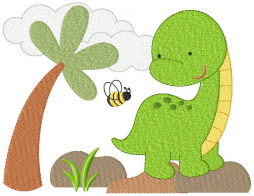 Matriz de Bordado Dinossaurinho Fofo com Abelhinha