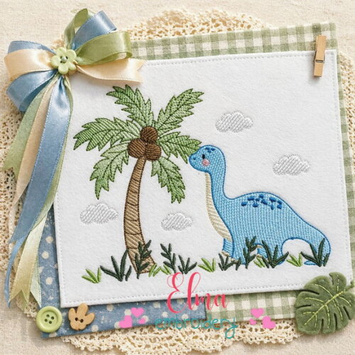 Matriz de Bordado Dinossauro com Coqueiro Sketch