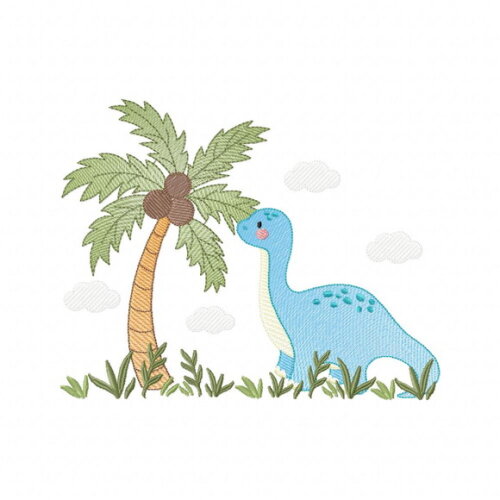 Matriz de Bordado Dinossauro com Coqueiro Sketch
