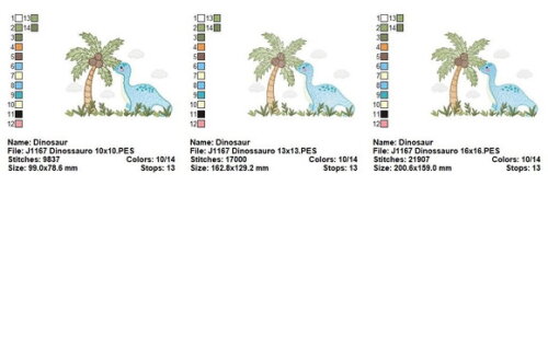 Matriz de Bordado Dinossauro com Coqueiro Sketch