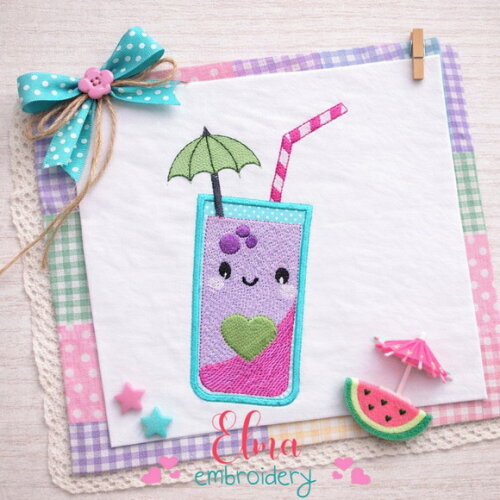 Matriz de Bordado Drink Tropical Kawaii Aplique