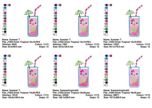 Matriz de Bordado Drink Tropical Kawaii Aplique