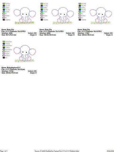 Matriz de Bordado Elefante Baby Aplique