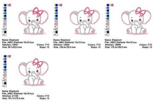 Matriz de Bordado Elefante com Laço Aplique