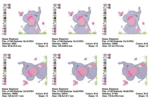 Matriz de Bordado Elefante com Laço e Borboletas