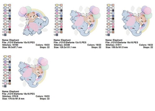 Matriz de Bordado Elefante com Ursinho e Balões