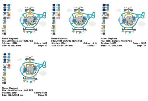 Matriz de Bordado Elefantinho no Helicóptero Aplique