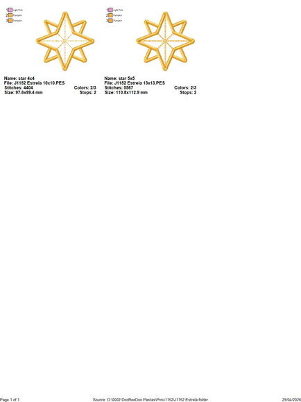 Matriz de Bordado Estrela de Natal Ponto Satin
