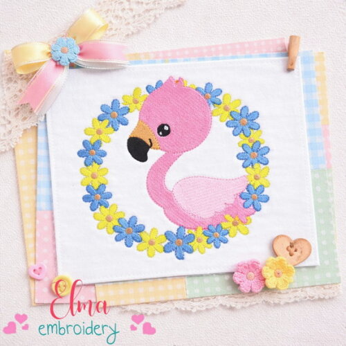 Matriz de Bordado Flamingo Jardim Encantado