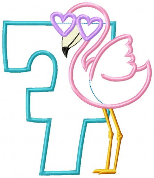 Matriz de Bordado Flamingo com Número 7 Aplique