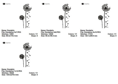 Matriz de Bordado Flor Dente de Leão Ponto Satin