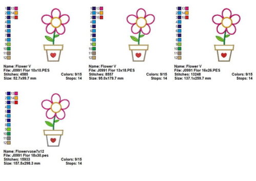 Matriz de Bordado Flor no Vaso Aplique