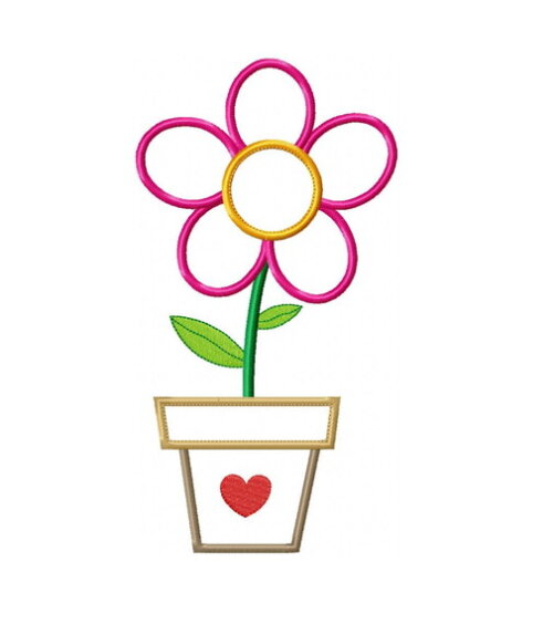 Matriz de Bordado Flor no Vaso Aplique