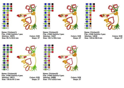 Matriz de Bordado Galinha com Pintinhos e Flores